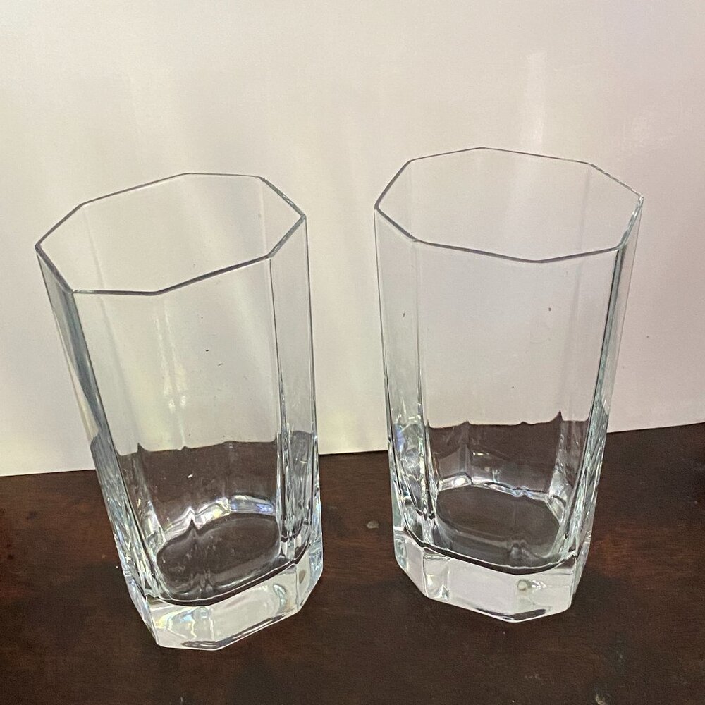 Octagonal oblong vintage clear glass highball cocktail tall glasses set of 2
